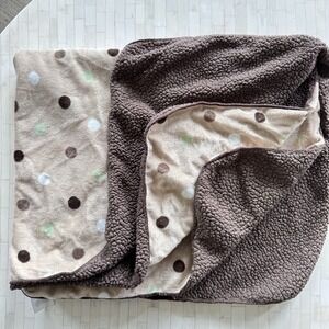 Just Born Brown White Green Polka‎ Dot Baby Security Blanket Sherpa Rare
